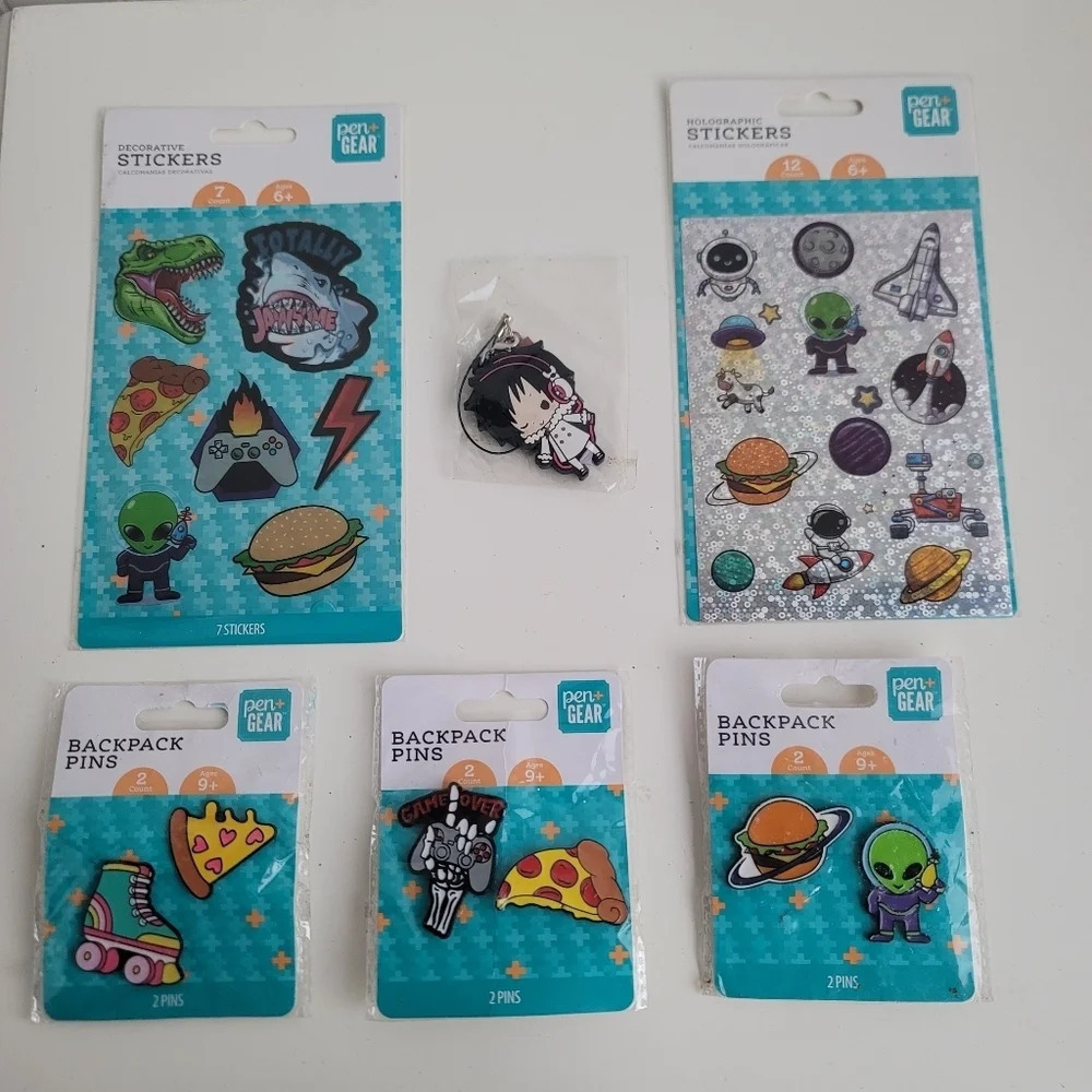 Lot Pen Gear Backpack Enamel Pins Skate Pizza Love Space Bags/Jackets Stickers